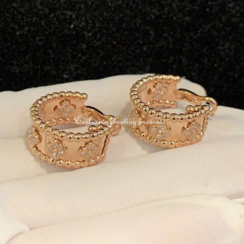 Van Cleef & Arpels VCARO2MK00 Perlée clovers hoop earrings Rose gold Diamond 5