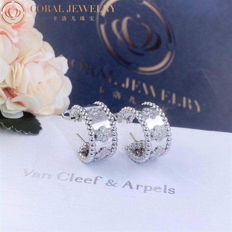 Van Cleef & Arpels VCARO2ML00 Perlée clovers hoop earrings White gold Diamond earrings 7