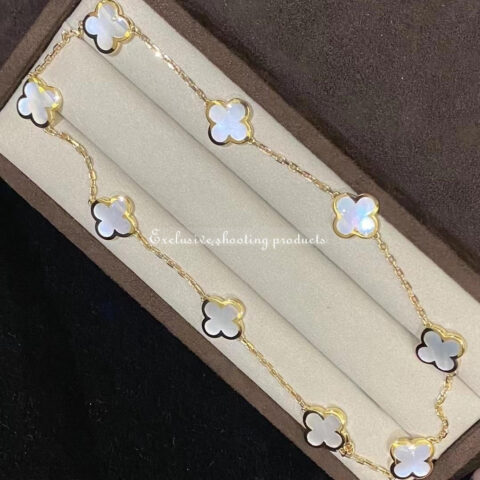 Van Cleef & Arpels VCARA37800 Pure Alhambra necklace 9 motifs Yellow gold Mother-of-pearl 5