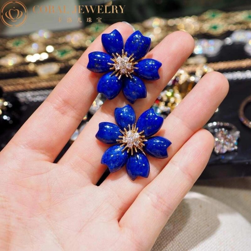 Van Cleef & Arpels VCARA55600 Rose Earrings De Noel Lapis Lazuli Diamond Yellow Gold Earrings 9