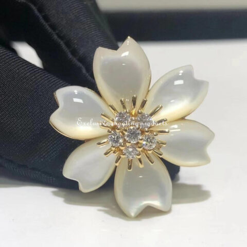 Van Cleef & Arpels VCARA53400 Rose de Noël clip medium model Yellow gold Diamond Mother-of-pearl 15