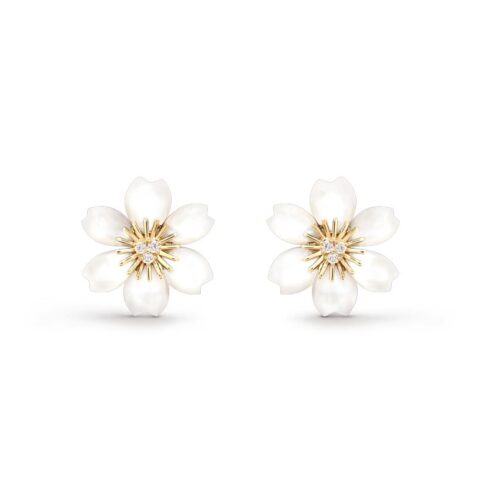 Van Cleef & Arpels VCARP7RV00 Rose de Noël earrings mini model Yellow gold Diamond Mother-of-pearl earrings 1