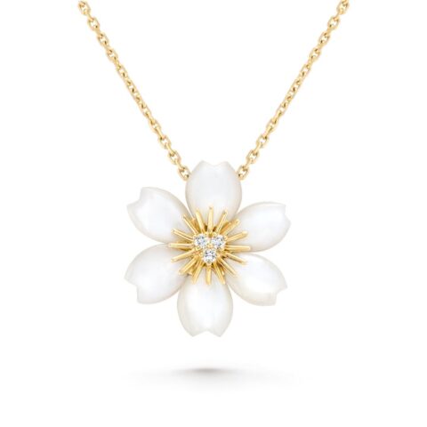 Van Cleef & Arpels VCARP7T000 Rose de Noël pendant mini model Yellow gold Diamond Mother-of-pearl Necklace 1