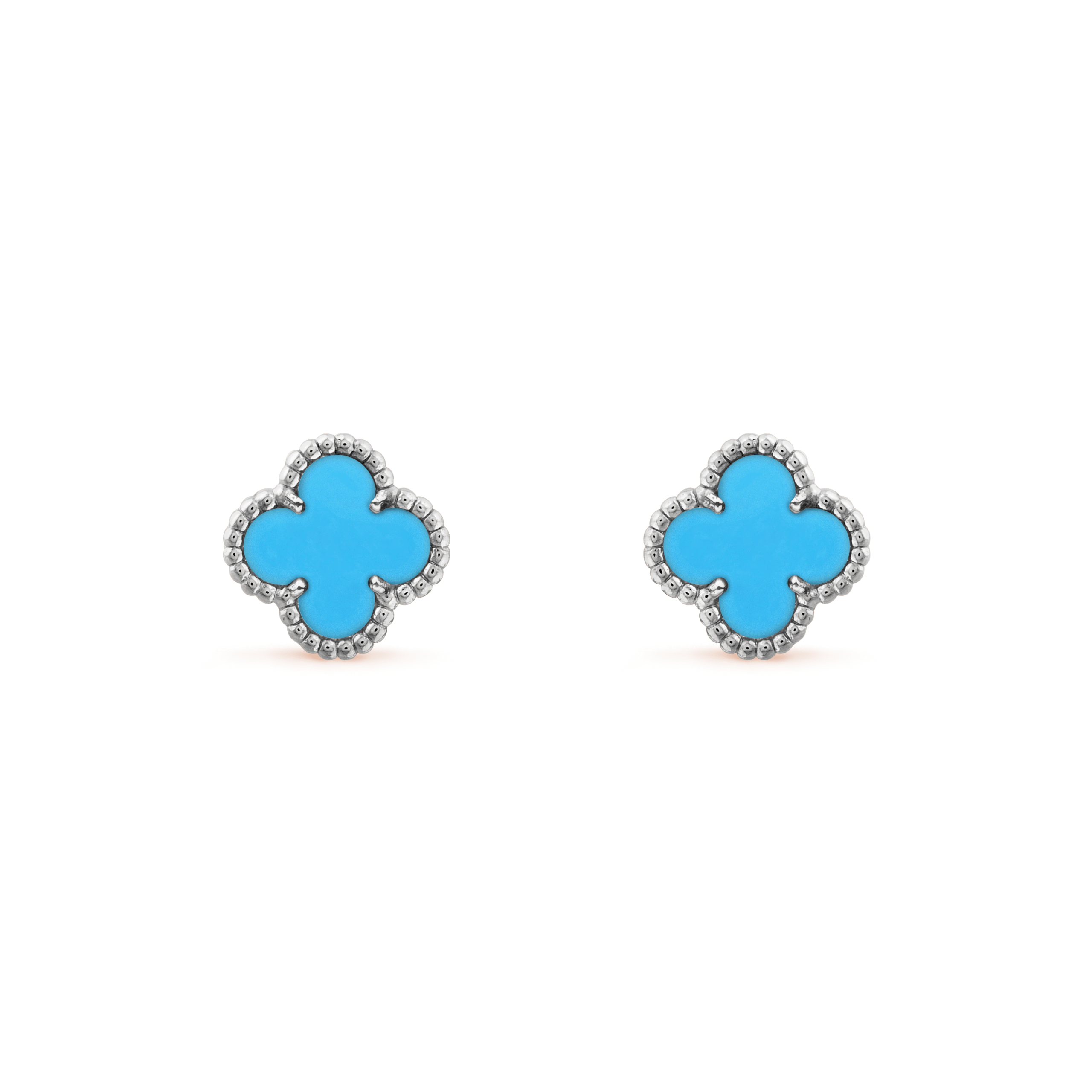 Van Cleef & Arpels Magic VCARB90200 Alhambra earrings 18K White gold Turquoise earrings 4 Van Cleef & Arpels Magic VCARB90200 Alhambra earrings 18K White gold Turquoise earrings 1