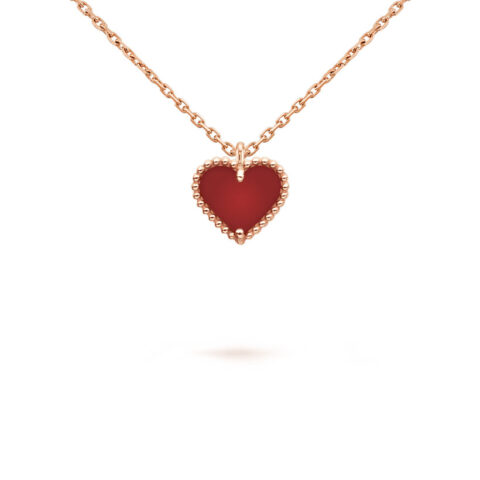 Van Cleef & Arpels VCARN59N00 Sweet Alhambra Heart Pendant Rose Gold Carnelian Necklace 1
