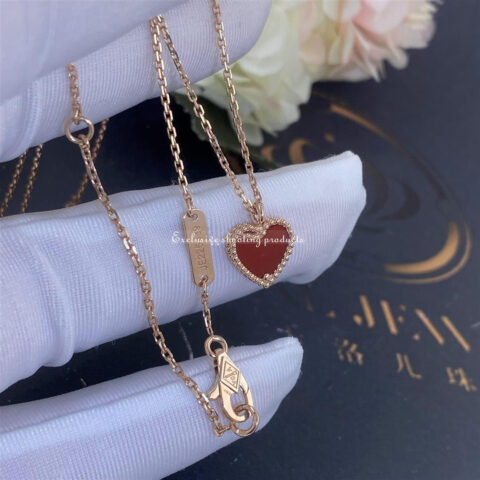 Van Cleef & Arpels VCARN59N00 Sweet Alhambra Heart Pendant Rose Gold Carnelian Necklace 8
