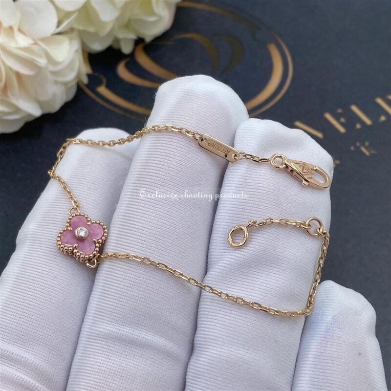 Van Cleef & Arpels Sweet Alhambra bracelet Rose gold Rhodonite DIY Jewelry Bracelet 3