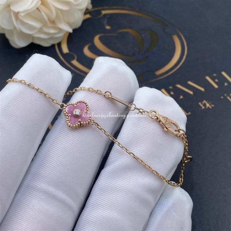 Van Cleef & Arpels Sweet Alhambra bracelet Rose gold Rhodonite DIY Jewelry Bracelet 2