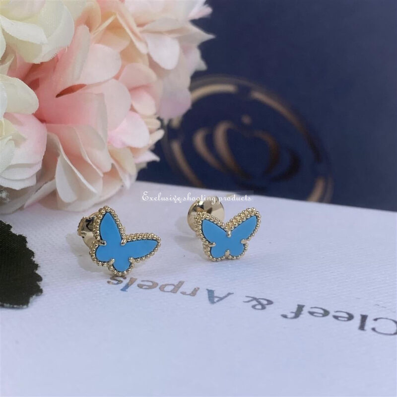 Van Cleef & Arpels VCARN5JN00-YG Sweet Alhambra butterfly earstuds Yellow gold Turquoise Earrings 4