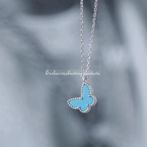 Van Cleef & Arpels VCARF80500 Sweet Alhambra butterfly pendant White gold Turquoise Necklace 10