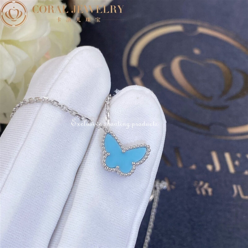 Van Cleef & Arpels VCARF80500 Sweet Alhambra butterfly pendant White gold Turquoise Necklace 9