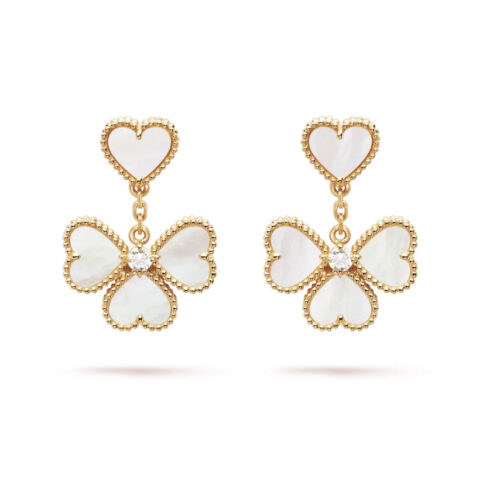 Van Cleef & Arpels VCARN5PQ00 Sweet Alhambra effeuillage earrings Yellow gold Diamond Mother-of-pearl 1