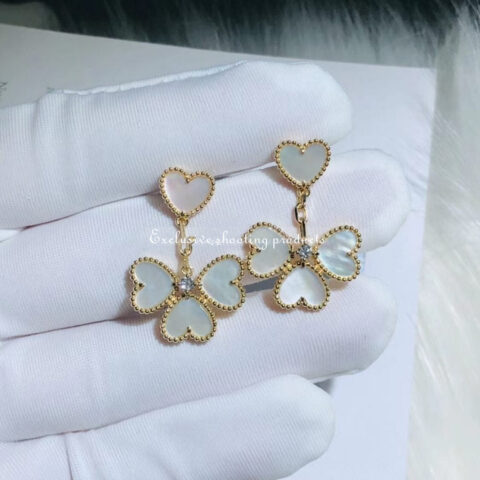 Van Cleef & Arpels VCARN5PQ00 Sweet Alhambra effeuillage earrings Yellow gold Diamond Mother-of-pearl 7