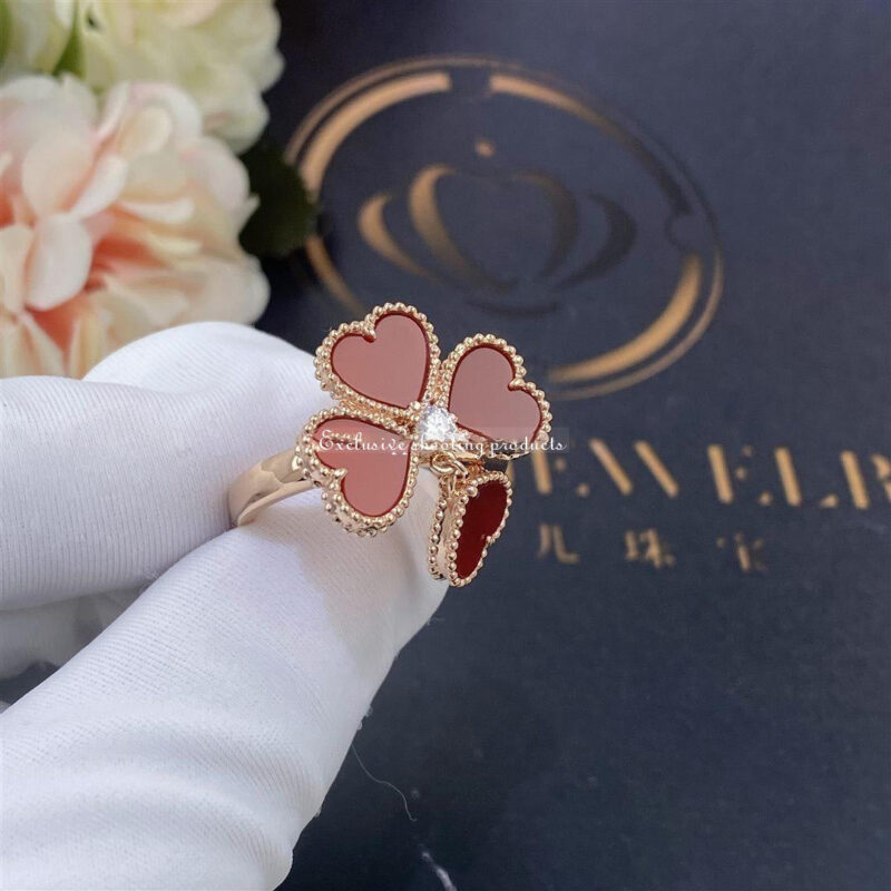 Van Cleef & Arpels VCARN5P600 Sweet Alhambra effeuillage ring Rose gold Carnelian Diamond ring 7