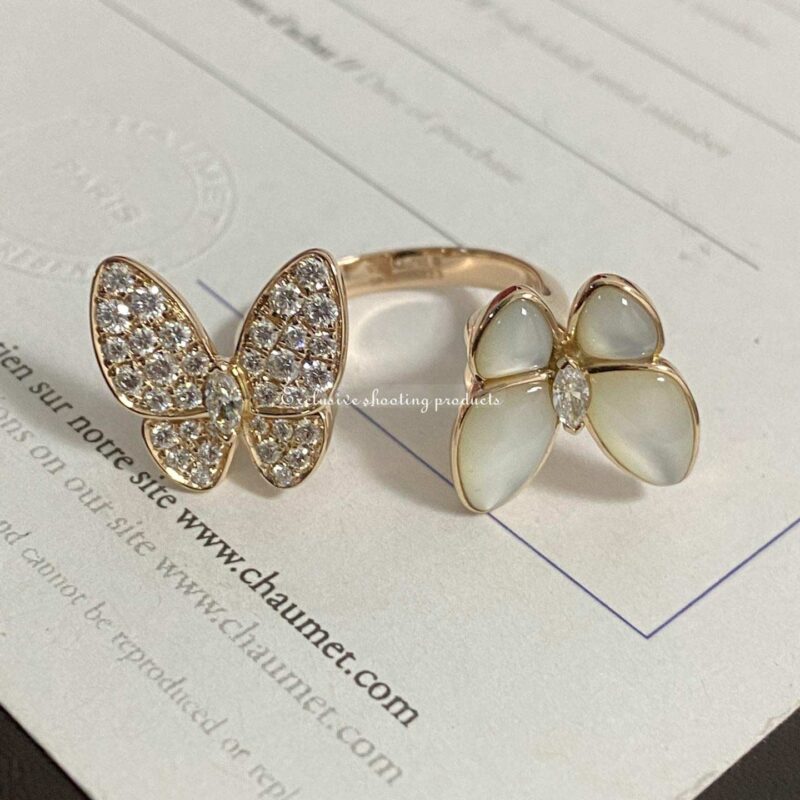 Van Cleef & Arpels VCARO7AL00 Two Butterfly Between the Finger ring Rose gold Diamond Mother-of-pearl ring 3