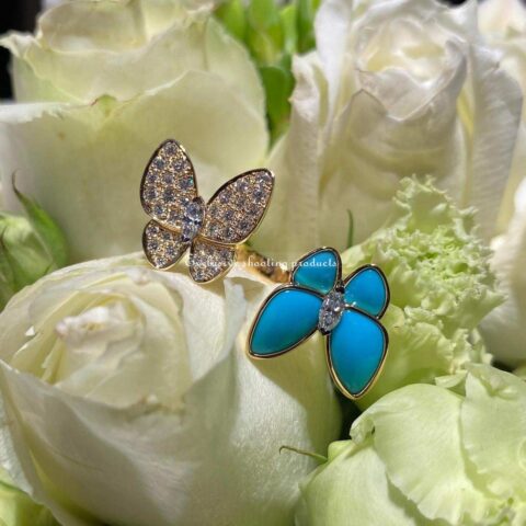 Van Cleef & Arpels VCARP7UZ00 Two Butterfly Between the Finger ring Yellow gold Diamond Turquoise ring 12