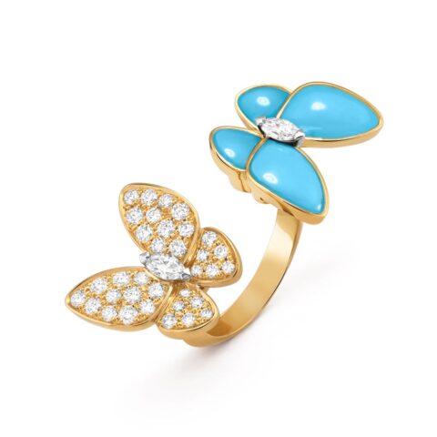 Van Cleef & Arpels VCARP7UZ00 Two Butterfly Between the Finger ring Yellow gold Diamond Turquoise ring 1