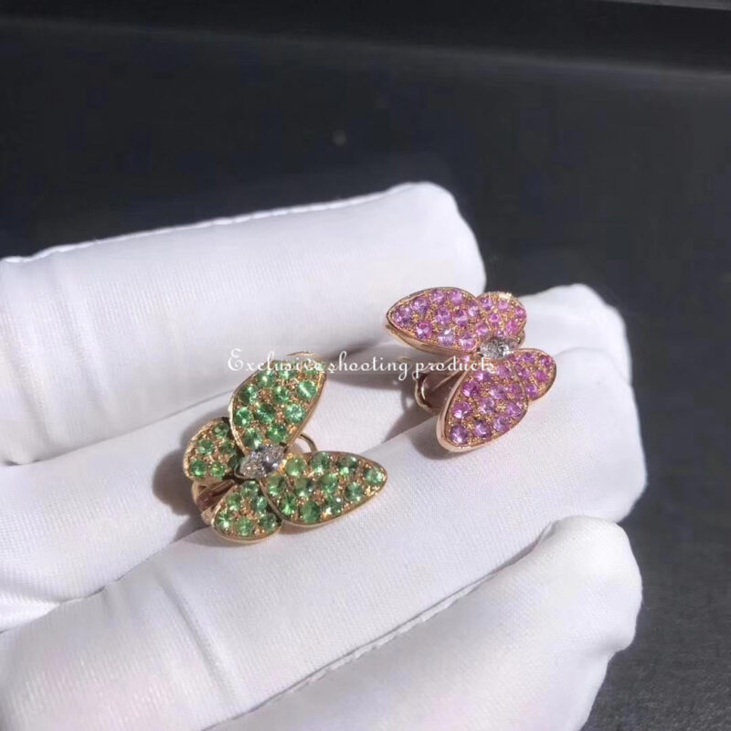 Van Cleef & Arpels VCARO6W600 Two Butterfly earrings Rose gold Diamond Tsavorite 3