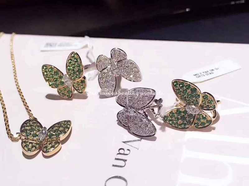 Van Cleef & Arpels VCARO6W600 Two Butterfly earrings Rose gold Diamond Tsavorite 2