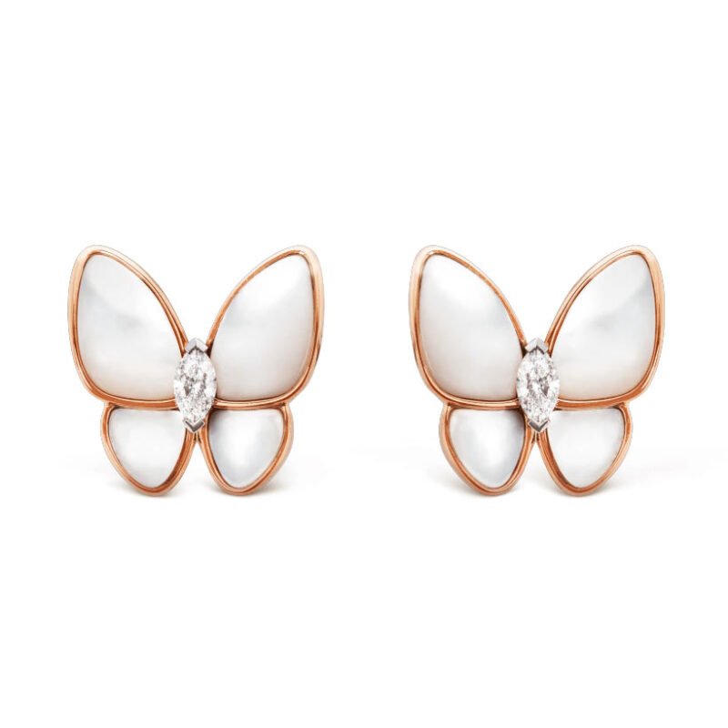 Van Cleef & Arpels VCARO8FN00 Two Butterfly earrings Rose gold Diamond Mother-of-pearl 1