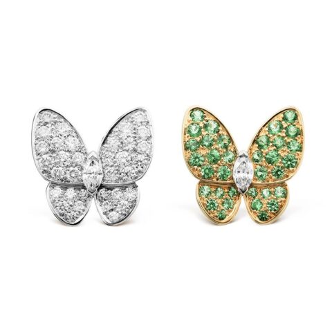 Van Cleef & Arpels VCARO6W600 Two Butterfly earrings Rose gold Diamond Tsavorite 1
