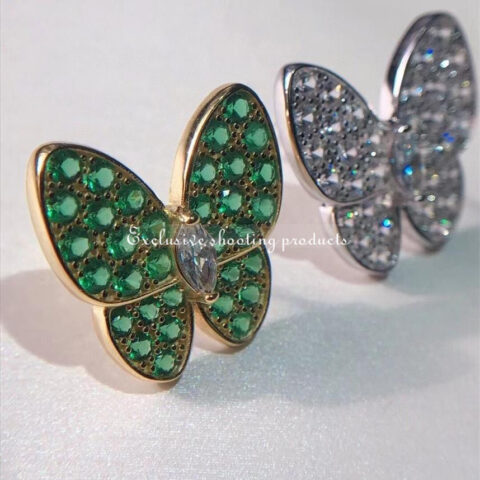 Van Cleef & Arpels VCARO6W600 Two Butterfly earrings Rose gold Diamond Tsavorite 6