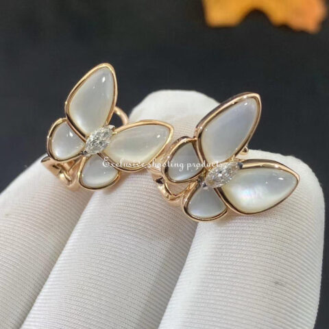 Van Cleef & Arpels VCARO8FN00 Two Butterfly earrings Rose gold Diamond Mother-of-pearl 11