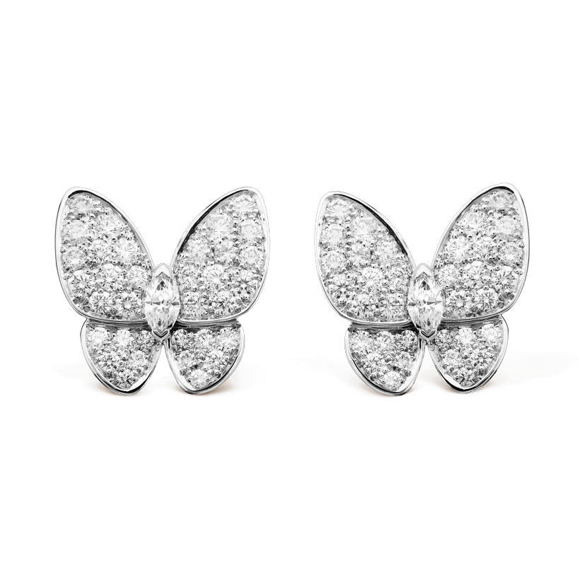 Van Cleef & Arpels VCARB82900 Two Butterfly earrings White gold Diamond ...