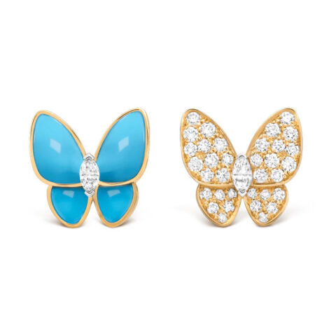 Van Cleef & Arpels VCARP7US00 Two Butterfly earrings Yellow gold Diamond Turquoise 1