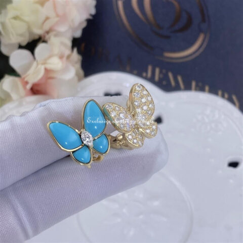 Van Cleef & Arpels VCARP7US00 Two Butterfly earrings Yellow gold Diamond Turquoise 6