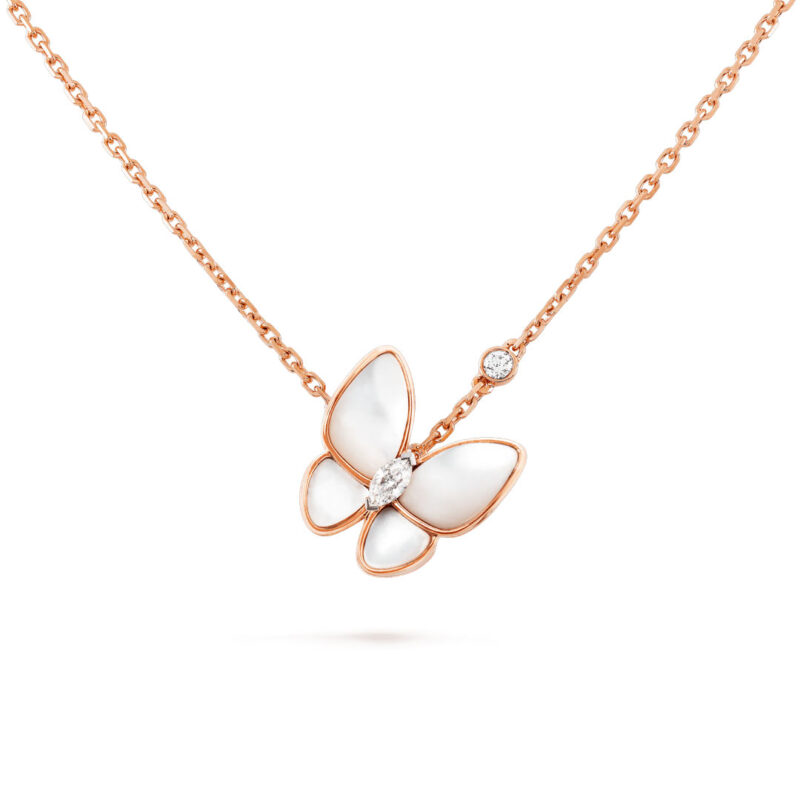 Van Cleef & Arpels VCARO8FO00 Two Butterfly pendant Rose gold Diamond Mother-of-pearl Necklaces 1