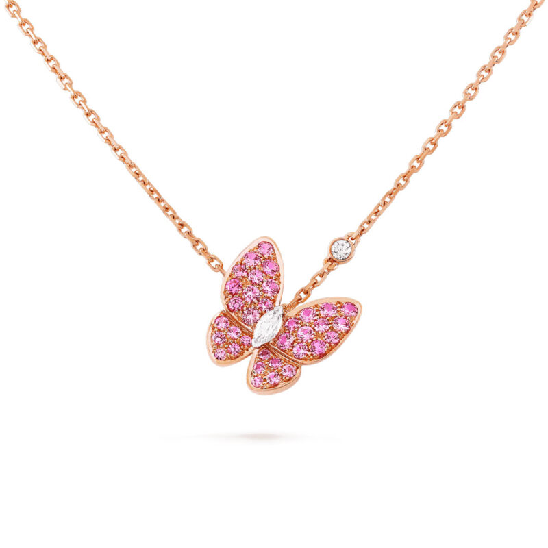 Van Cleef & Arpels VCARO3M200 Two Butterfly pendant Rose gold Diamond Sapphire Necklaces 1