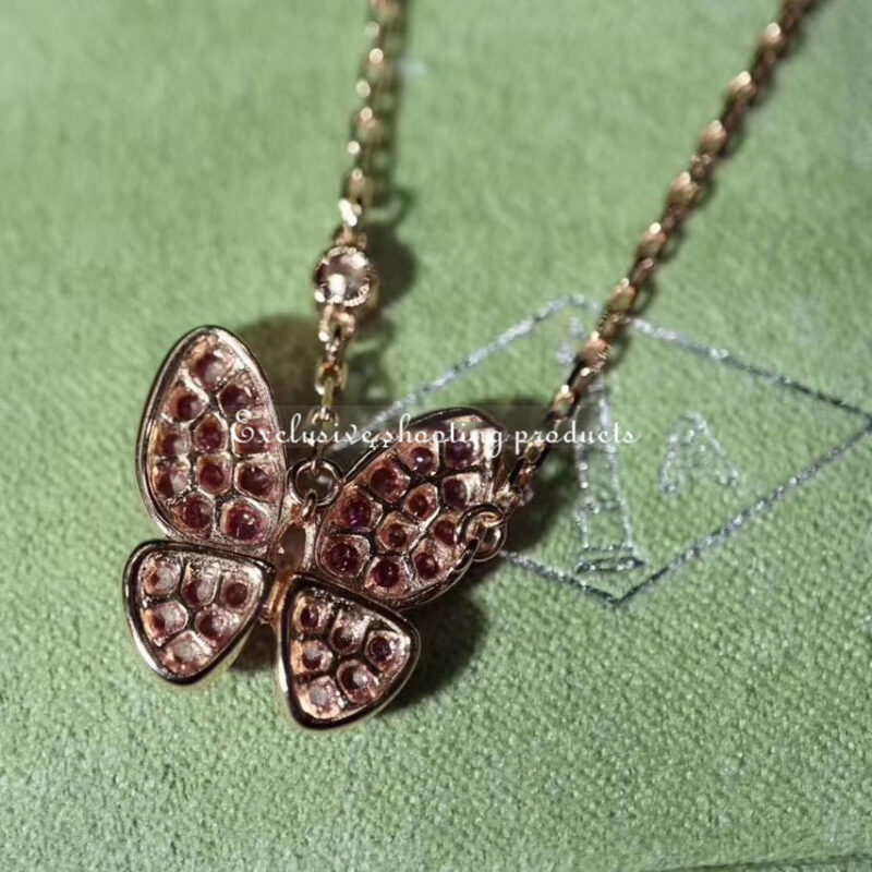 Van Cleef & Arpels VCARO3M200 Two Butterfly pendant Rose gold Diamond Sapphire Necklaces 7