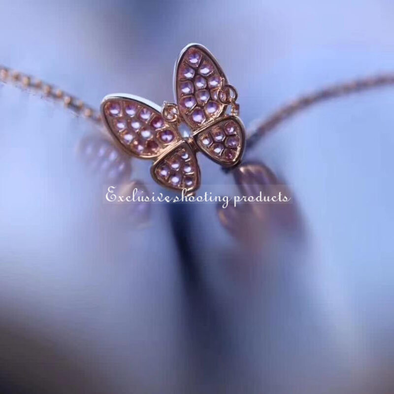 Van Cleef & Arpels VCARO3M200 Two Butterfly pendant Rose gold Diamond Sapphire Necklaces 6