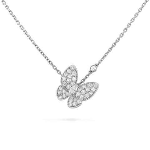 Van Cleef & Arpels VCARO3M400 Two Butterfly pendant White gold Diamond Necklace 2