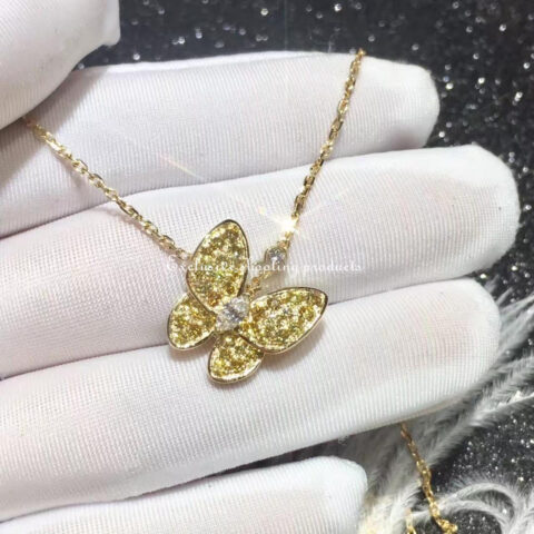 Van Cleef & Arpels VCARO3M300 Two Butterfly pendant Yellow gold Diamond Sapphire Necklace 10