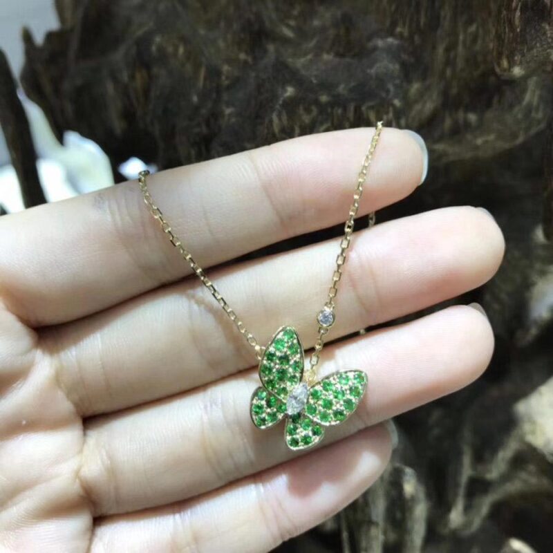 Van Cleef & Arpels VCARO6W700 Two Butterfly pendant Yellow gold Diamond tsavorites Necklace 11