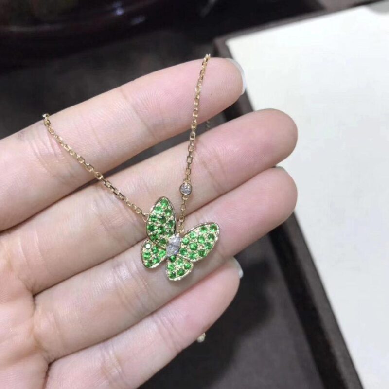 Van Cleef & Arpels VCARO6W700 Two Butterfly pendant Yellow gold Diamond tsavorites Necklace 10