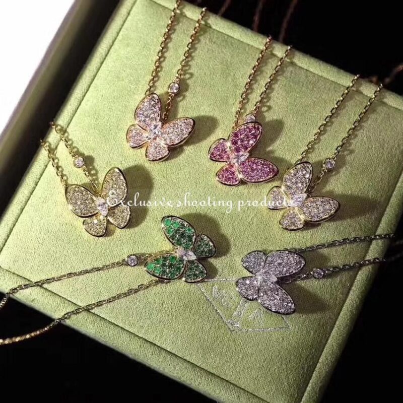 Van Cleef & Arpels VCARO6W700 Two Butterfly pendant Yellow gold Diamond tsavorites Necklace 7