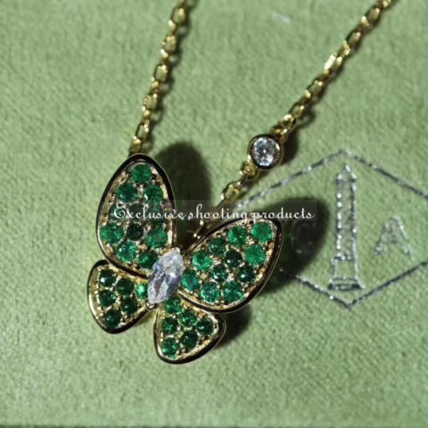 Van Cleef & Arpels VCARO6W700 Two Butterfly pendant Yellow gold Diamond tsavorites Necklace 15