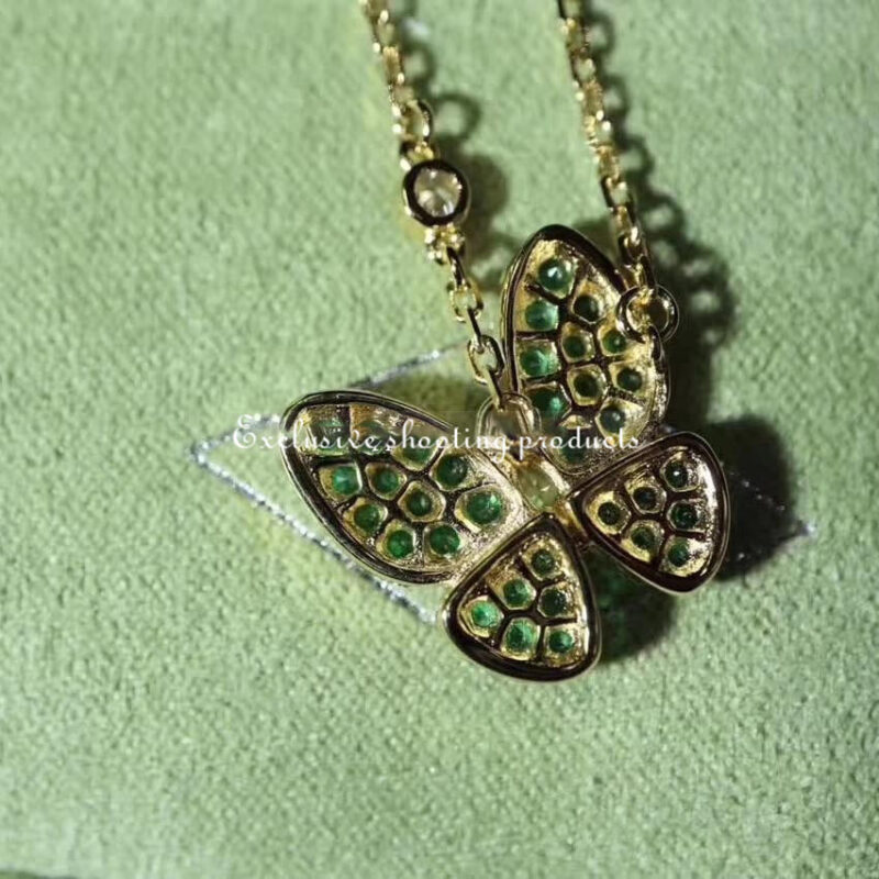 Van Cleef & Arpels VCARO6W700 Two Butterfly pendant Yellow gold Diamond tsavorites Necklace 12