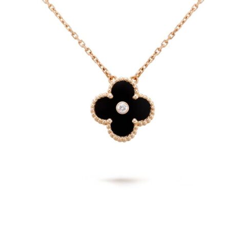 Van Cleef & Arpels Necklace Vintage Alhambra 2005 Holiday Necklace Yellow Gold Onyx Necklace 1