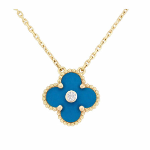 Van Cleef & Arpels Necklace Vintage Alhambra 2019 Holiday Necklace Yellow Gold Blue Agate 1