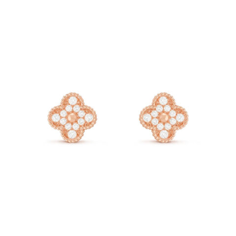 Van Cleef & Arpels VCARP2R500 Vintage Alhambra Earrings Rose Gold Diamond 1