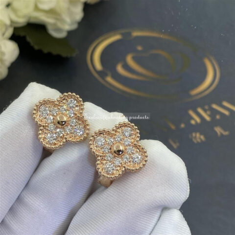 Van Cleef & Arpels VCARP2R500 Vintage Alhambra Earrings Rose Gold Diamond 14
