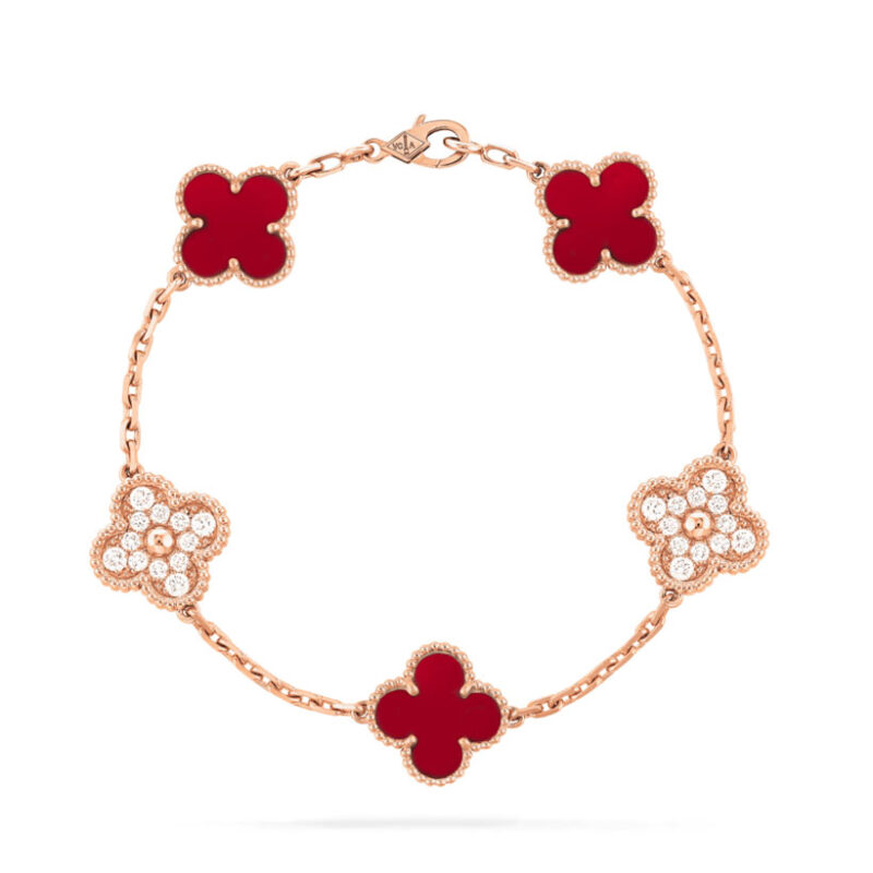 Van Cleef & Arpels Vintage Alhambra Bracelet Limited Edition Diamond Carnelian Gold Bracelet 1