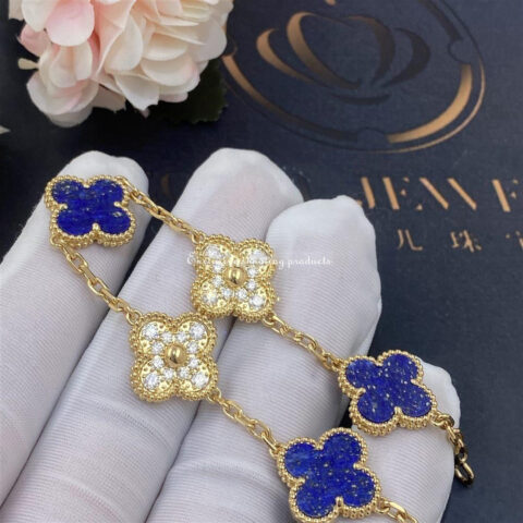 Van Cleef & Arpels Bracelet Vintage Alhambra Limited Edition Diamond Lapis Gold Bracelet 7