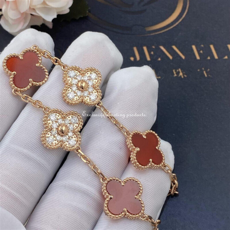 Van Cleef & Arpels Vintage Alhambra Bracelet Limited Edition Diamond Carnelian Gold Bracelet 11