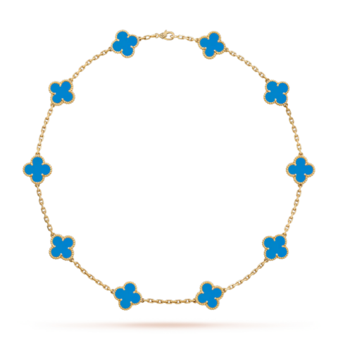 Van Cleef & Arpels VCARF48500 Vintage Alhambra necklace 10 motifs Yellow gold Turquoise Necklace 1