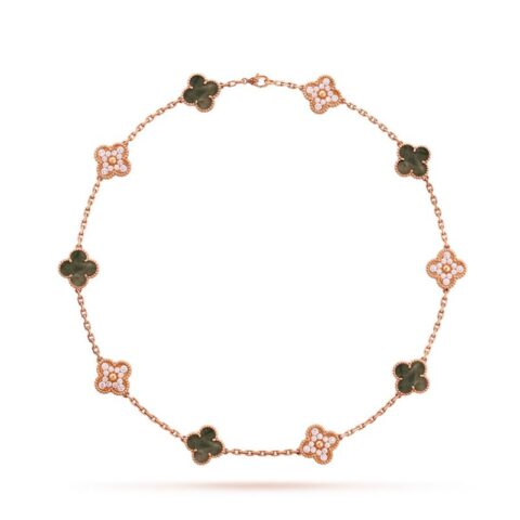 Van Cleef & Arpels VCARO9J400 Vintage Alhambra Necklace 10 Motifs Rose Gold Diamond Mother-of-pearl Necklace 1